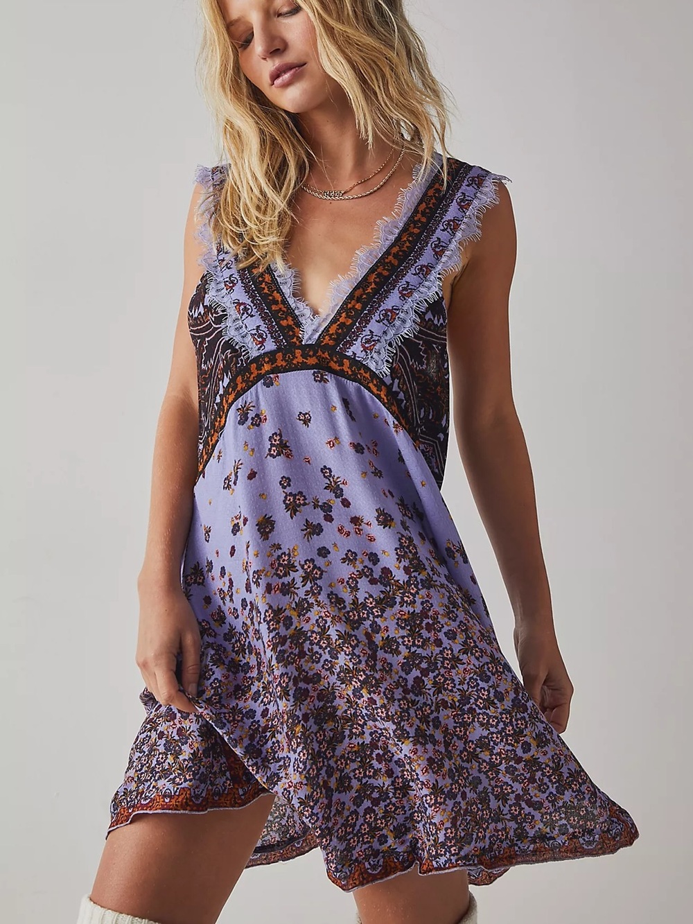 Free People East Willow Trapeze Slip XS Sweet Lavender Purple Mini Dress